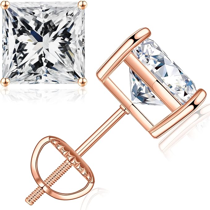 ONE PAIR: Princess Moissanite Diamond Studs Earrings ,925 Sterling Silver HIGH QUALITY MOISSANITE DIAMONDS 3MM-0.6ct.tw(0.3ct*2)