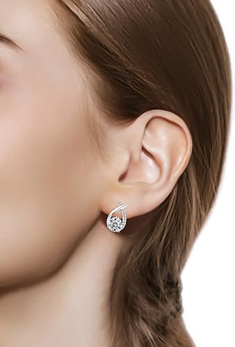 ONE PAIR: MOISSANITE Diamond Earrings,2-2.4 CT D Color VVS1 Clarity Round Cut Lab Created Diamond Earrings Sterling Silver 18K White Gold Plated Earrings Minimalist Mermaid Tail Earrings Size: 6.5MM-2ct.tw(1ct*2)