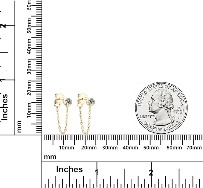 ONE PAIR: Dangle Chain Earrings 925 Sterling Silver 18K GOLD PLATED Drop Stud Earrings, HIGH QUALITY MOISSANITE Diamonds GRA Certificate