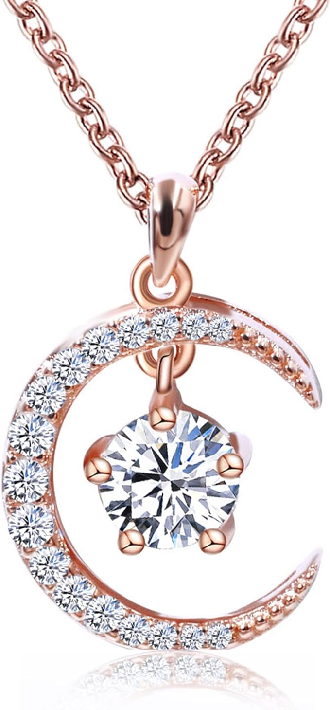 ONE :💎Pendant Necklace 💎MOISSANITE DIAMOND Color: SILVER Style: Star and Moon 0.5ct