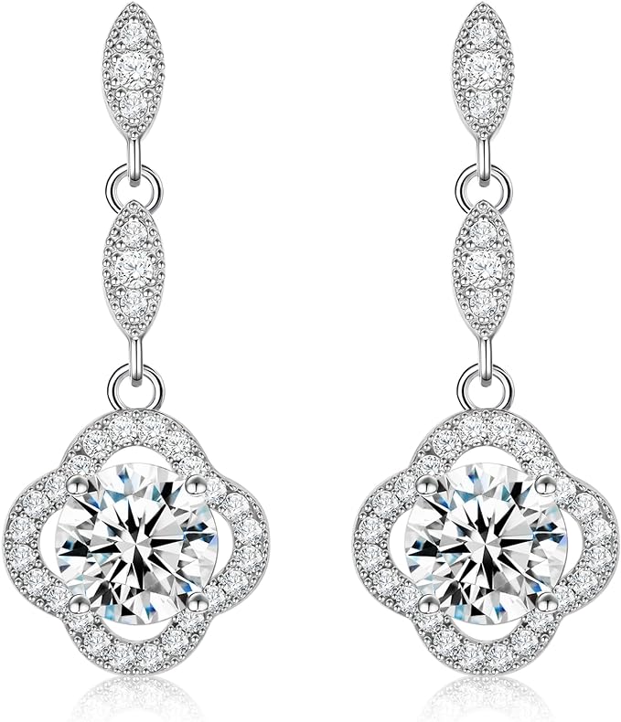 ONE PAIR: 925 Sterling Silver HOOP DROP MOISSANITE Earrings Brilliant ROUND CUT HIGH QUALITY MOISSANITE DIAMOND 18 K White Gold Plated