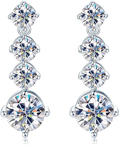 ONE PAIR: 925 Sterling Silver DROP MOISSANITE Earrings Brilliant ROUND CUT Color: New 28mm-White Gold 4CT HIGH QUALITY MOISSANITE DIAMOND