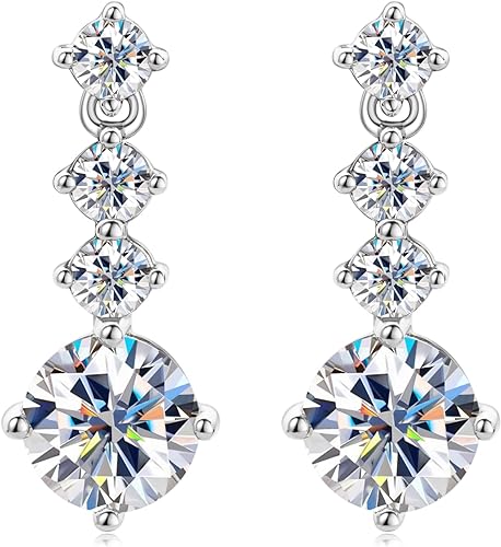 ONE PAIR: 925 Sterling Silver DROP MOISSANITE Earrings Brilliant ROUND CUT Color: 19.4mm-White Gold 2.6CT HIGH QUALITY MOISSANITE DIAMOND