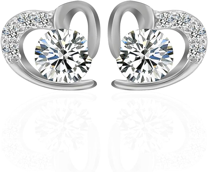 ONE PAIR: Halo Heart Stud Earrings,925 Sterling Silver with 18K White Gold Plated HIGH QUALITY MOISSANITE DIAMOND EARRINGS COLOR Color: 0.68 Carats/Heart Studs