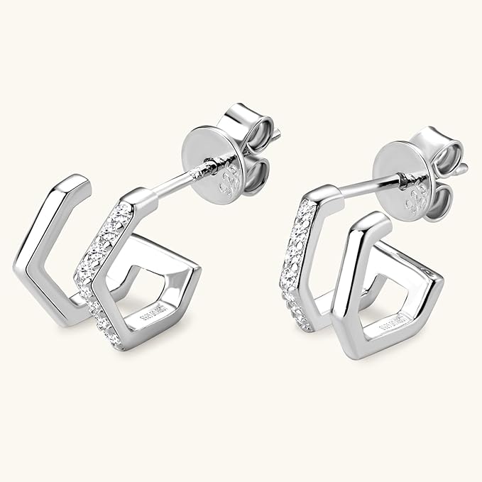 ONE PAIR: Gorgeous C stud Earrings MOISSANITE DIAMONDS D Color VVS1 Clarity Brilliant (16pcs)/1.2mm round MOISSANITE Diamonds, 0.13cttw Total weight: about 1.6g.