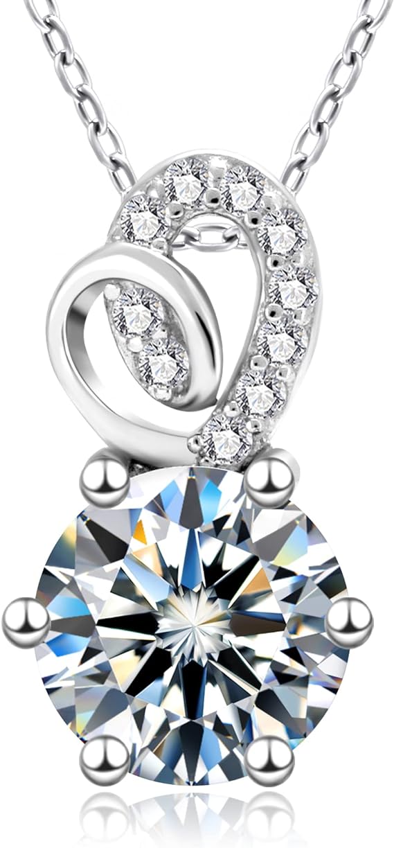 ONE :💎Pendant Necklace 💎MOISSANITE DIAMOND Color: SILVER Style: Color: 1.0 Carats-White Gold