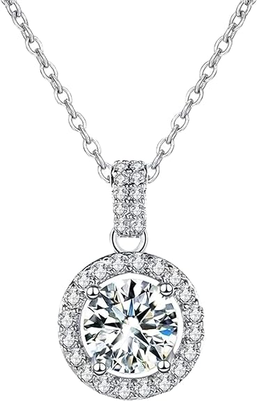 ONE : 💎Pendant Necklace 💎 MOISSANITE DIAMOND Style: Eternally Round Cut D Color VVS1 Clarity 14K White Gold Plated OVER 925 Sterling Silver Necklace