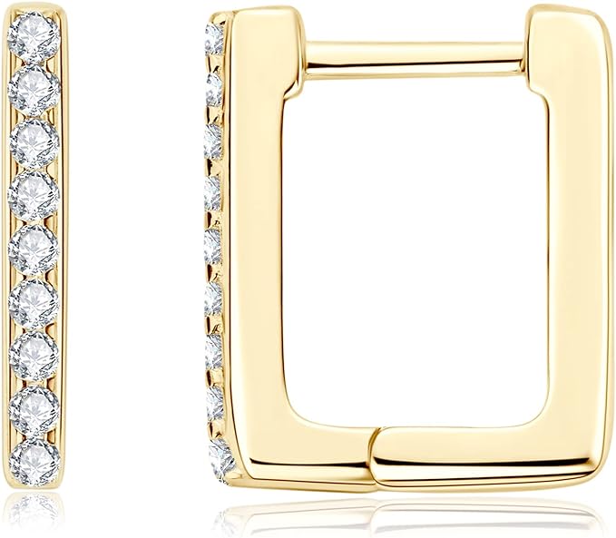 ONE PAIR: Gorgeous HOOP EARRINGS MOISSANITE DIAMONDS D Color VVS1 Clarity Brilliant Square Earrings 925 Sterling Silver 14K Gold Plated