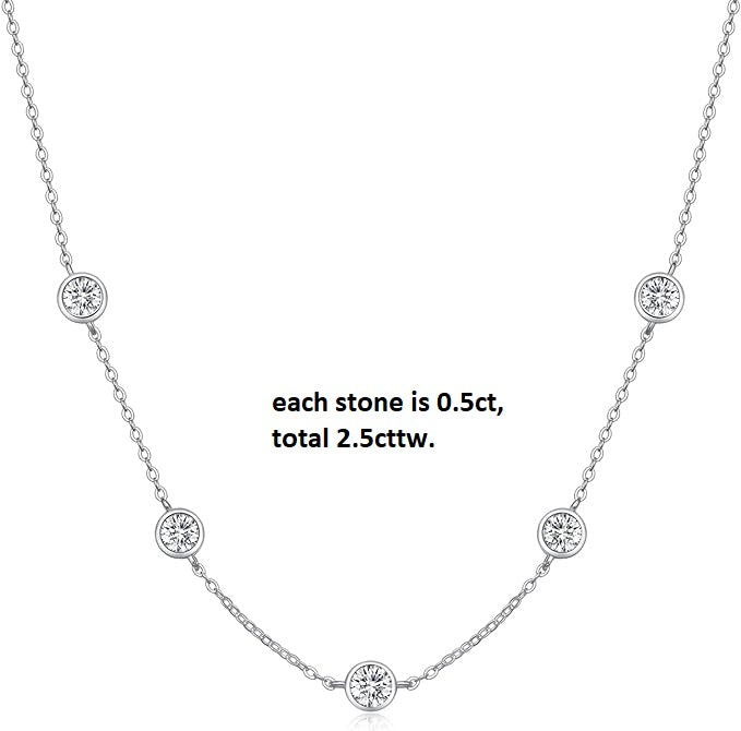 ONE :šPendant Necklaceš 5 MOISSANITE Stones, each stone is 0.5ct, total 2.5cttw. MOISSANITE DIAMOND Classic 5 Stones18k WHITE GOLD PLATED OVER 925 STERLNG SILVER