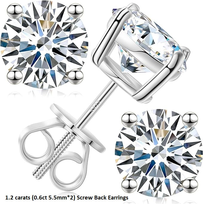 ONE PAIR: of Earrings 1.2 carats (0.6ct 5.5mm*2) Screw Back HIGH QUALITY MOISSANITE DIAMOND EARRINGS SCREW BACK