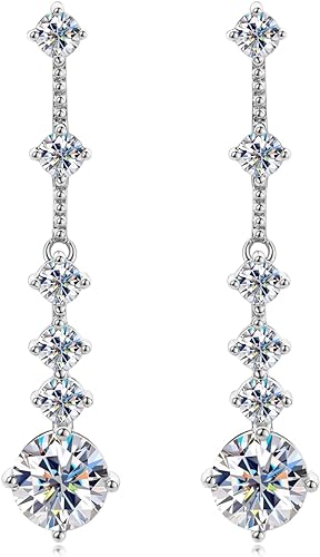 ONE PAIR: 925 Sterling Silver DROP MOISSANITE Earrings Brilliant ROUND CUT Color: 30.5mm-White Gold 4CT HIGH QUALITY MOISSANITE DIAMOND