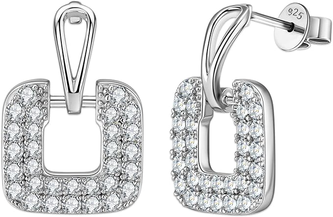 ONE PAIR: Gorgeous Square Shaped Silver Stud Earrings MOISSANITE DIAMONDS D Color VVS1 Clarity Brilliant 1.4mm 1.6mm 0.89cttw per pair weight: about 3.5g.