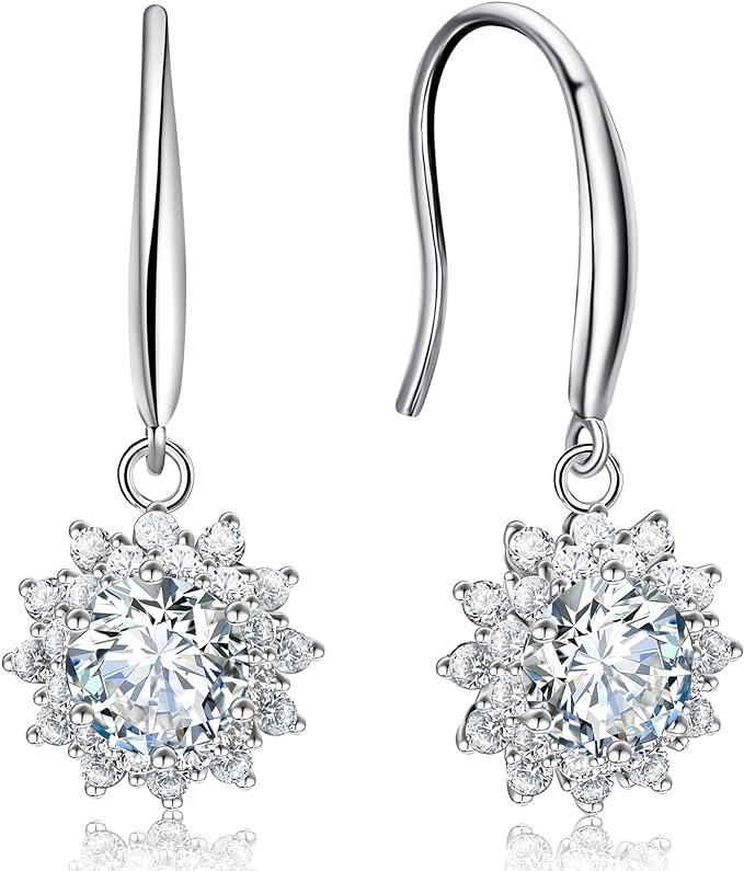 ONE PAIR: 925 Sterling Silver HOOP STUD DROP MOISSANITE Earrings Brilliant ROUND CUT HIGH QUALITY MOISSANITE DIAMOND 18 K White Gold Plated