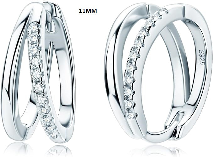ONE PAIR: DOUBLE HOOP EARRINGS for ONE HOLE color grade D-E, Mohs Scales Hardness 9.25, DEW 2.34 CT. 11mm HIGH QUALITY MOISSANITE Diamonds 18K White Gold PLATED 925 Sterling Silver Total GRA Certificate