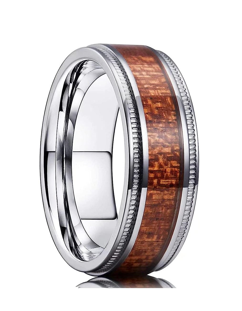 Genuine Titanium Ring 8mm wide with Real Koa wood inlay Wedding Ring High Polished Comfort Fit.