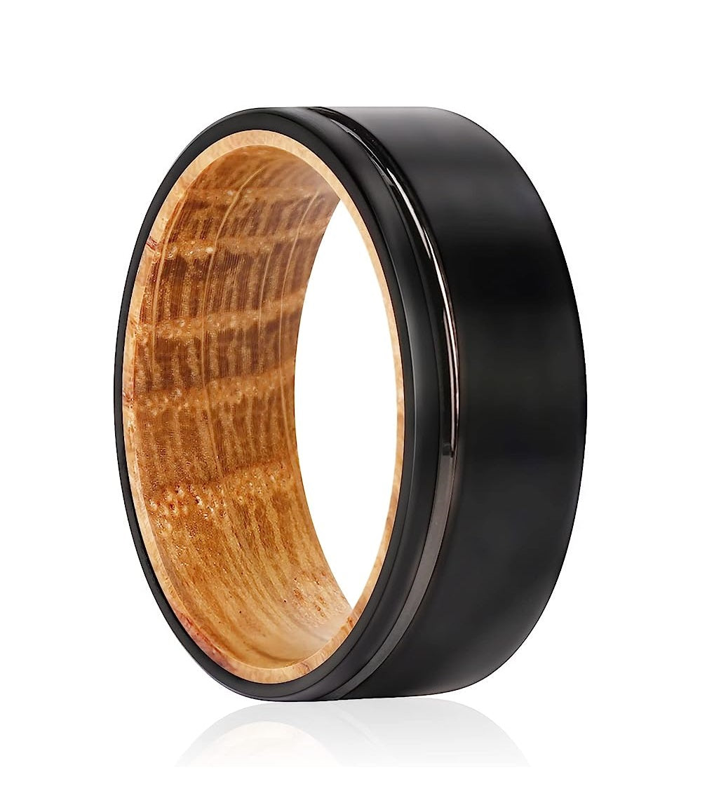 Genuine Carbide Tungsten Color: BLACK BRUSHED GROOVE LINE 8mm RING Rosewood Inlay High Polished inner-face design smooth and shiny. Comfort Fit Wedding Band Size 6-15