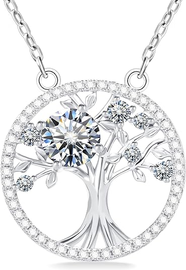 ONE :💎Pendant Tree Necklace💎MOISSANITE DIAMOND 18k WHITE GOLD PLATED OVER 925 STERLNG SILVER ROUND