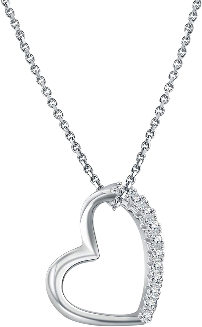 ONE :💎Pendant HEART Necklace💎MOISSANITE DIAMOND 18k WHITE GOLD PLATED OVER 925 STERLNG SILVER  1.5mm*11/0.2ct