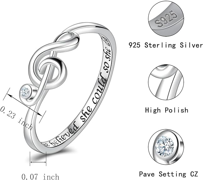 0NE: 925 Sterling Silver High Quality Ring Music Jewelry