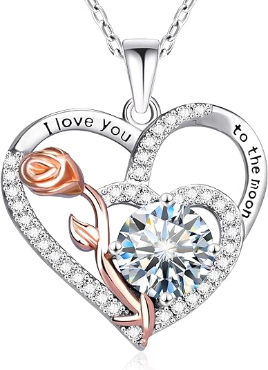 ONE :💎Pendant FLOWER HEART Necklace💎MOISSANITE DIAMOND 18k WHITE GOLD PLATED OVER 925 STERLNG SILVER