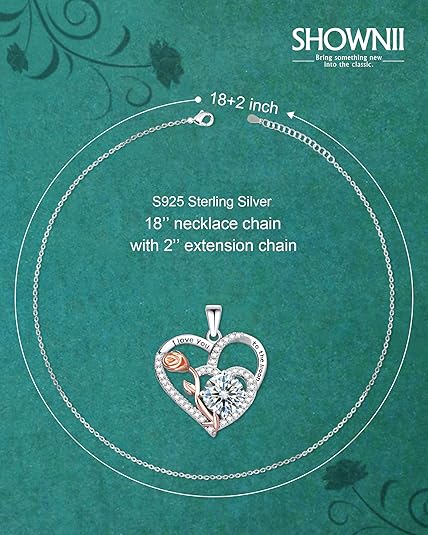 ONE :💎Pendant FLOWER HEART Necklace💎MOISSANITE DIAMOND 18k WHITE GOLD PLATED OVER 925 STERLNG SILVER