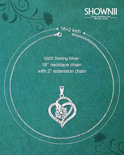 ONE :💎Pendant HEART Necklace💎MOISSANITE DIAMOND 18k WHITE GOLD PLATED OVER 925 STERLNG SILVER