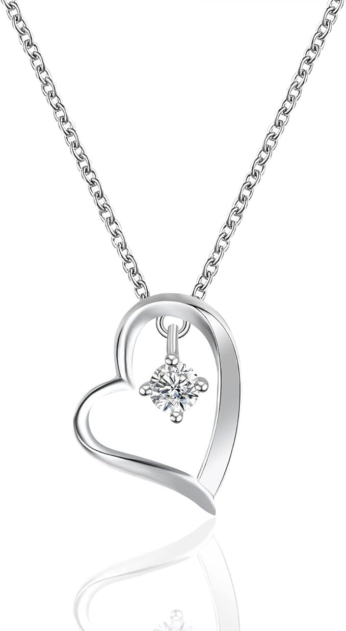 ONE :💎Pendant Heart pendant Necklace💎MOISSANITE DIAMOND 18k WHITE GOLD PLATED OVER 925 STERLNG SILVER  3.5mm/0.2ct