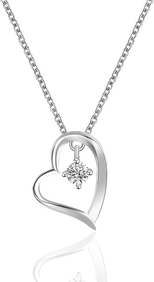 ONE :💎Pendant Heart pendant Necklace💎MOISSANITE DIAMOND 18k WHITE GOLD PLATED OVER 925 STERLNG SILVER  3.5mm/0.2ct