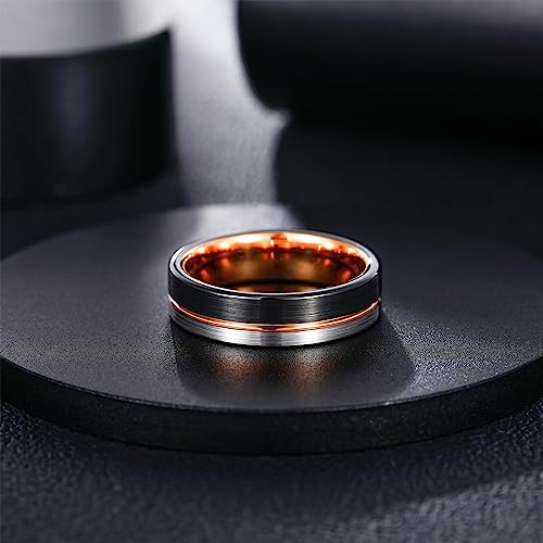 6mm Genuine Tungsten Carbide Black/Silver/Rose Gold Thin Groove Line Comfort Fit Size 6-15