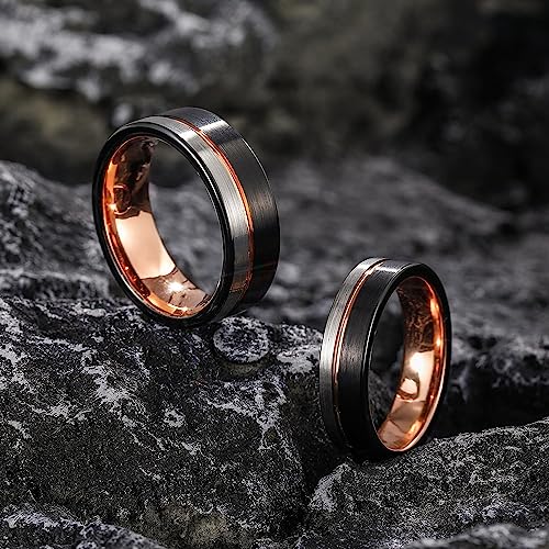 8mm Genuine Tungsten Carbide Black/Silver/Rose Gold Thin Groove Line Comfort Fit Size 6-15