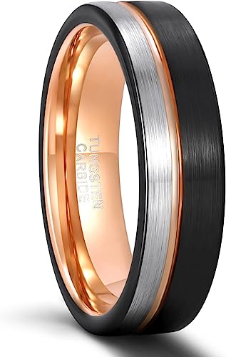 6mm Genuine Tungsten Carbide Black/Silver/Rose Gold Thin Groove Line Comfort Fit Size 6-15