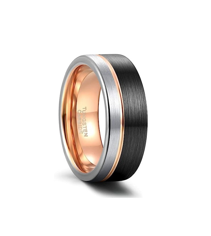 8mm Genuine Tungsten Carbide Black/Silver/Rose Gold Thin Groove Line Comfort Fit Size 6-15