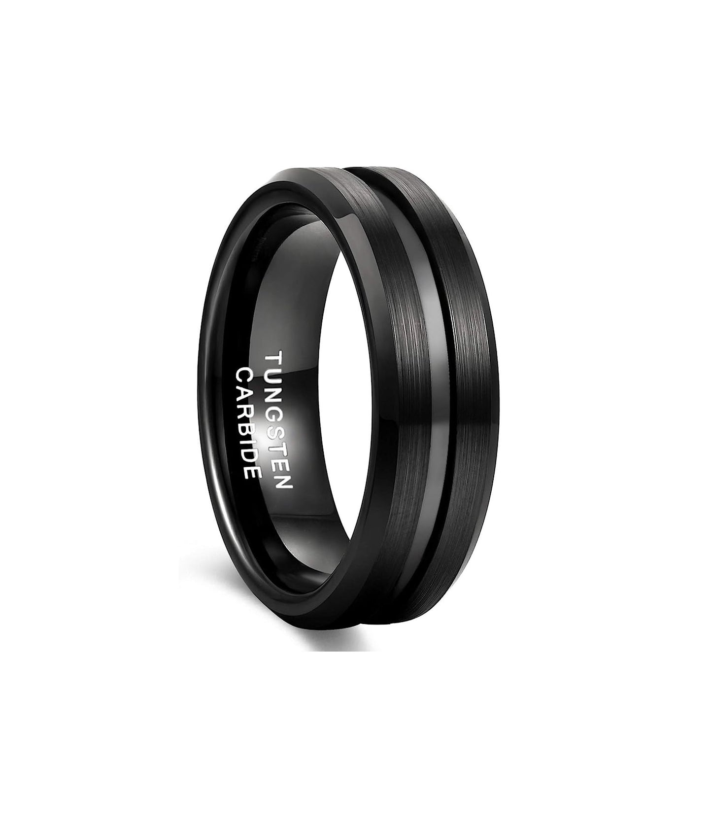 8mm Genuine Tungsten Carbide Black Brushed  8mm, Black Line Center-Band Width 8mm Ring Comfort fit