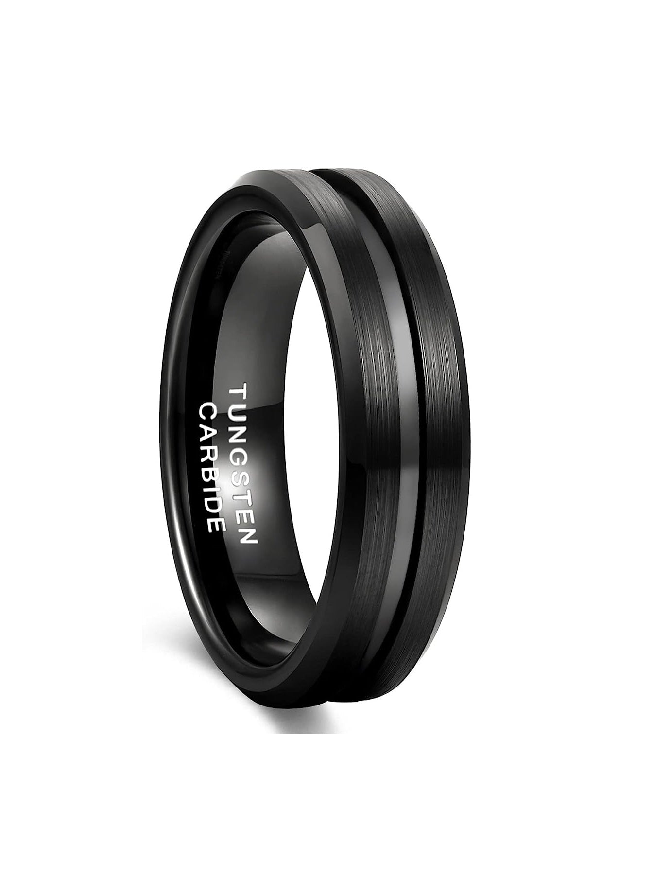 6mm Genuine Tungsten Carbide Black Brushed  6mm, Grey Line Center-Band Width 8mm Ring Comfort fit