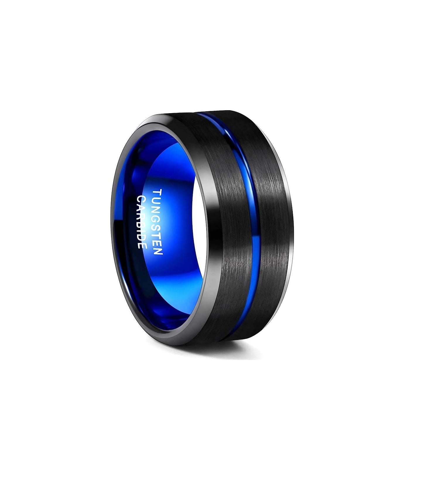 10mm Genuine Tungsten Carbide - Black Brushed Blue Line Center-Band Width 10mm Ring Comfort fit