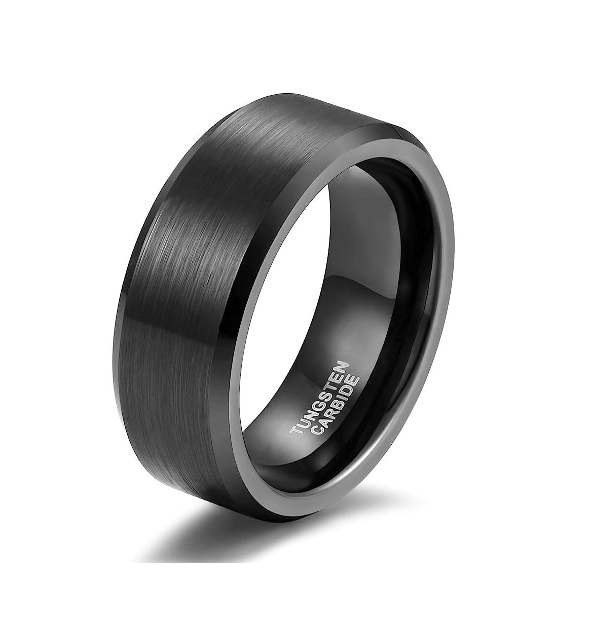 Genuine Tungsten Carbide Ring -Black Brushed-Band Width 8mm Ring Comfort fit