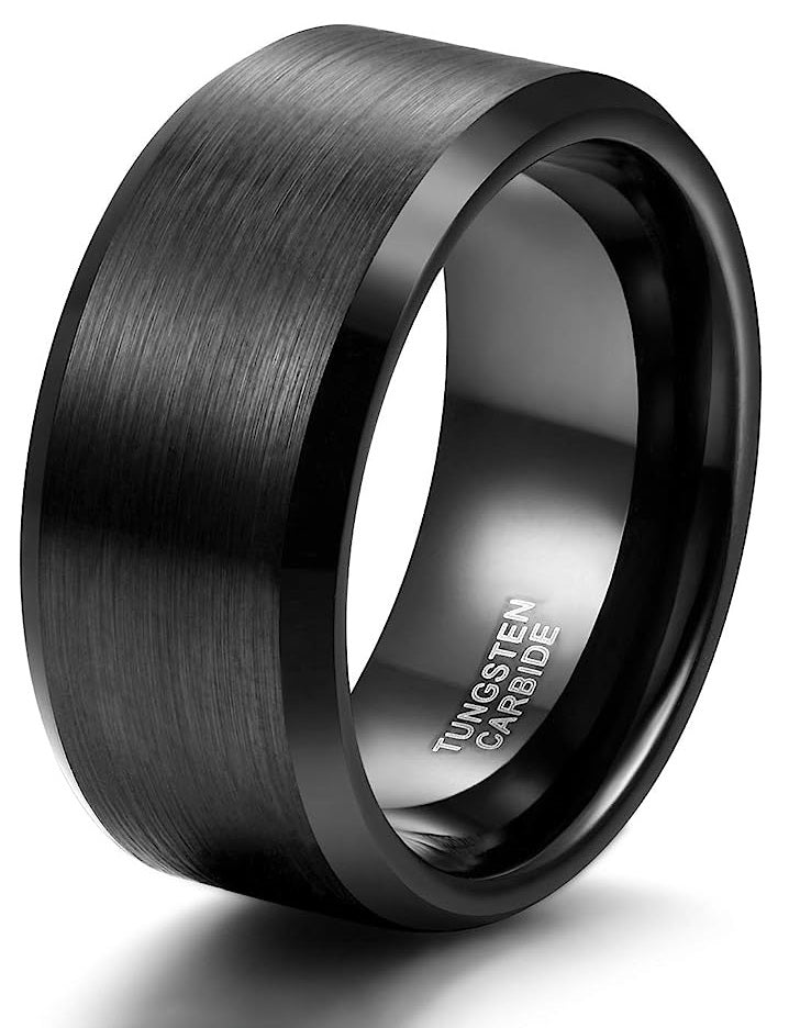 10mm Genuine Tungsten Carbide Ring -Black Brushed-Band Width10mm Ring Comfort fit