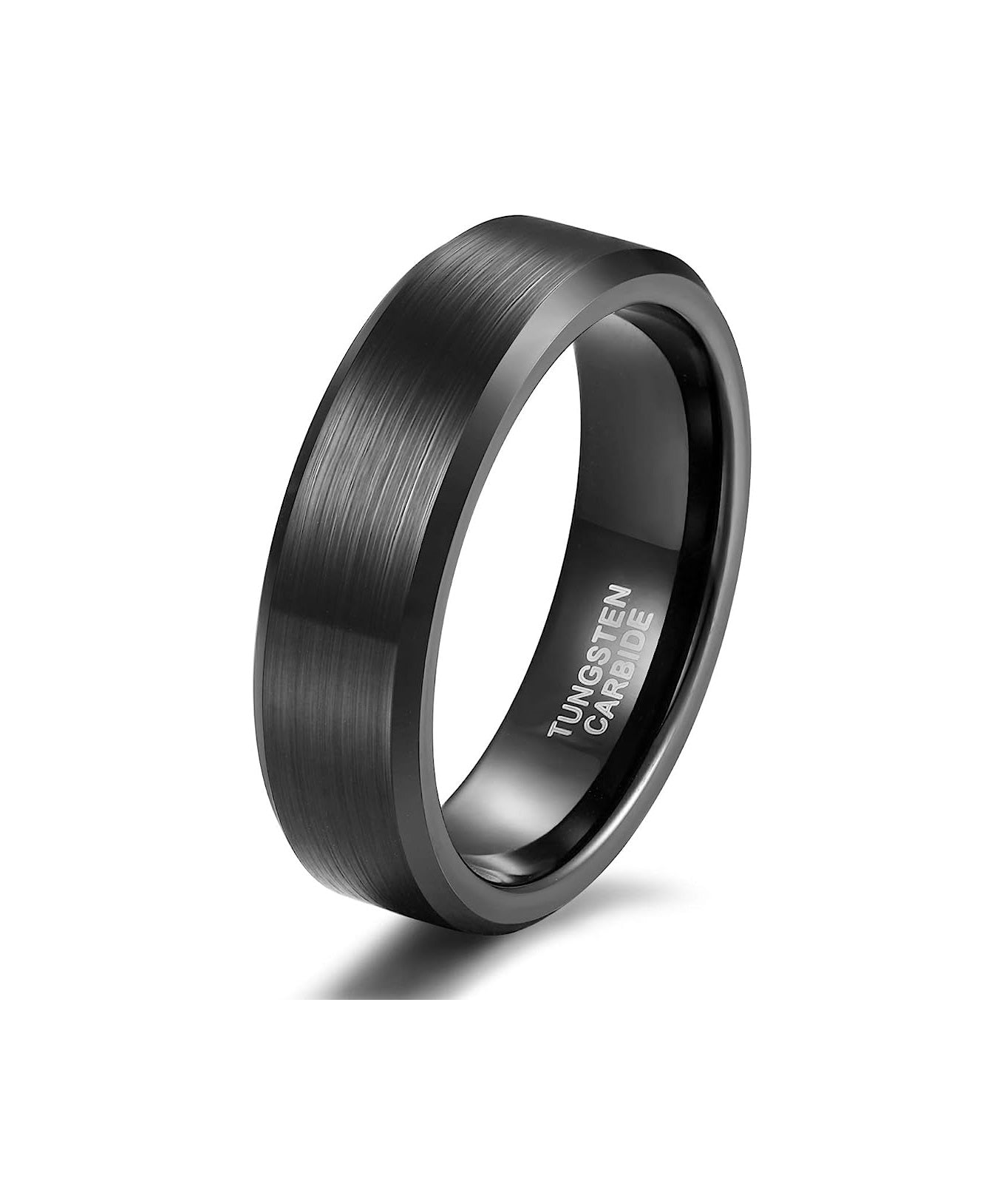 Genuine Tungsten Carbide -Black Brushed- Band Width: 6mm Ring Comfort fit