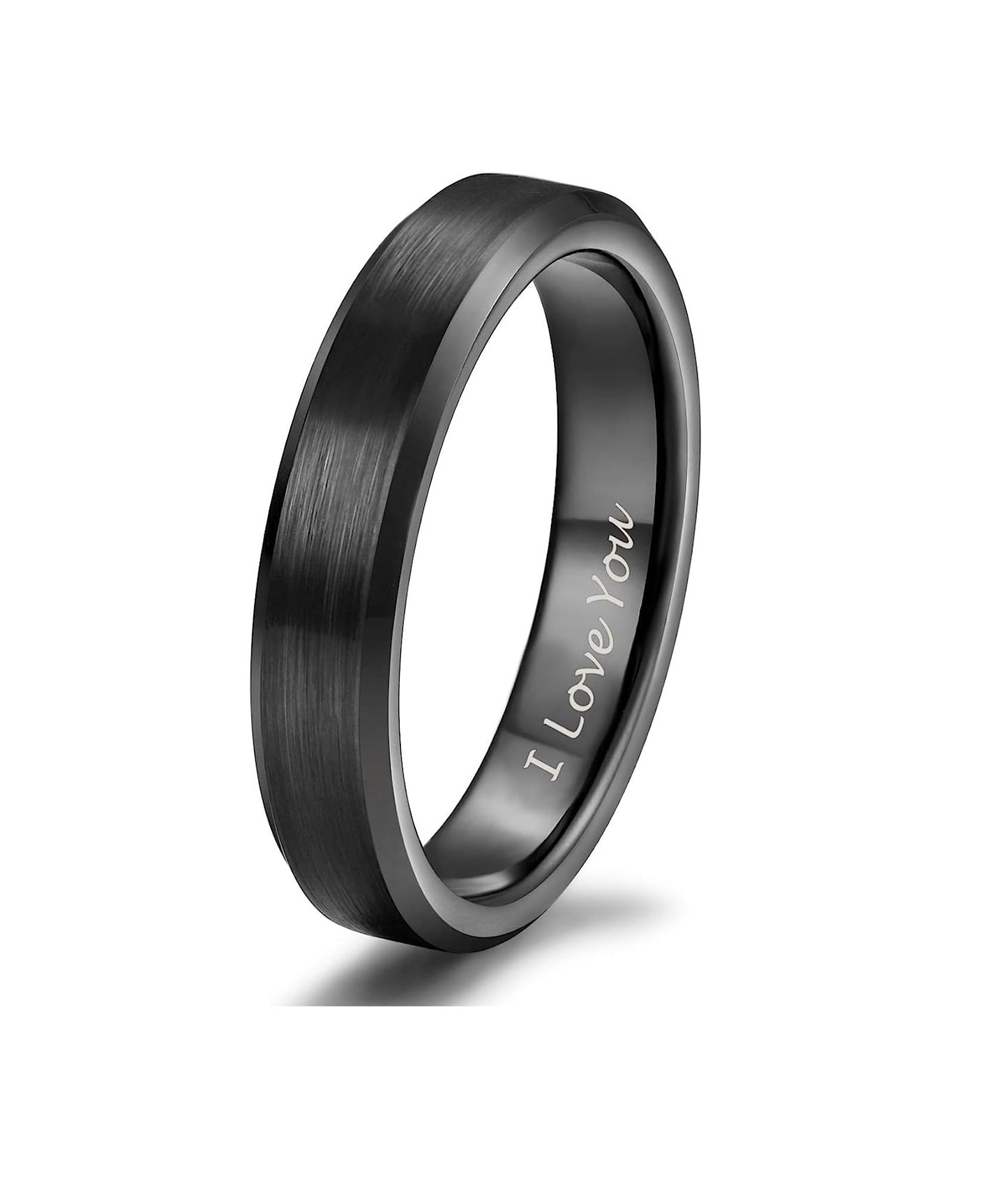 Genuine Tungsten Carbide 6MM Ring I LOVE YOU -Black Brushed-6mm Ring Comfort fit