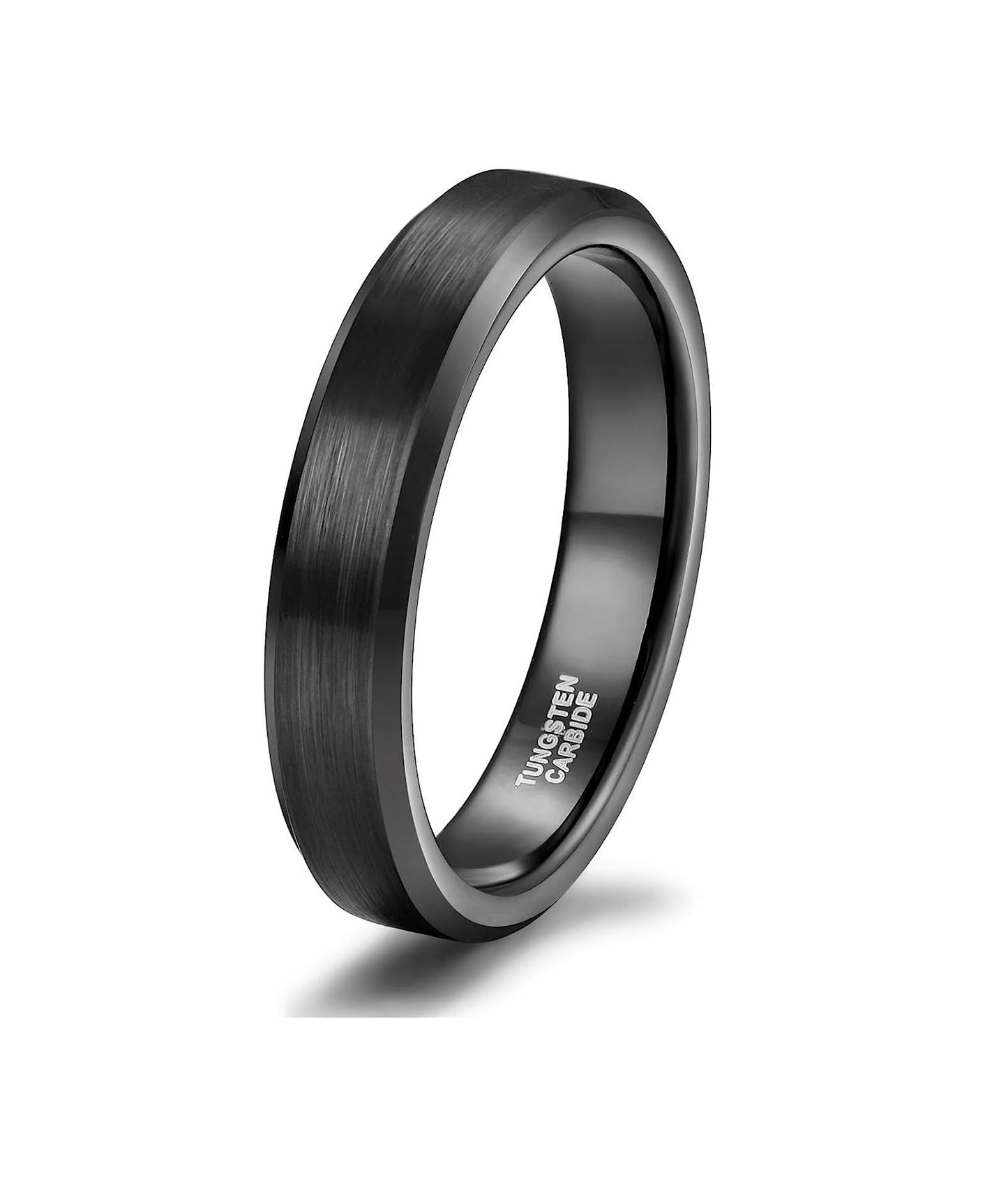 Band Width: 4mm Genuine Tungsten Carbide -Black Brushed-4mm Ring Comfort fit