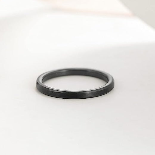 Band Width: 2mm Genuine Tungsten Carbide -Black Brushed-2mm Ring Comfort fit