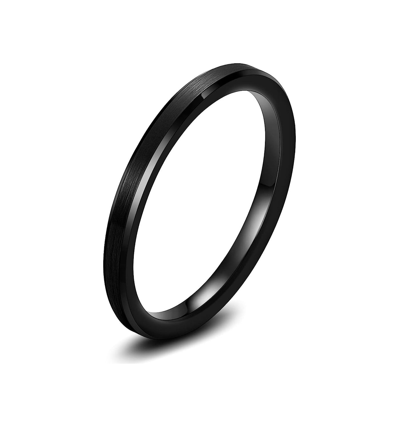 Band Width: 2mm Genuine Tungsten Carbide -Black Brushed-2mm Ring Comfort fit