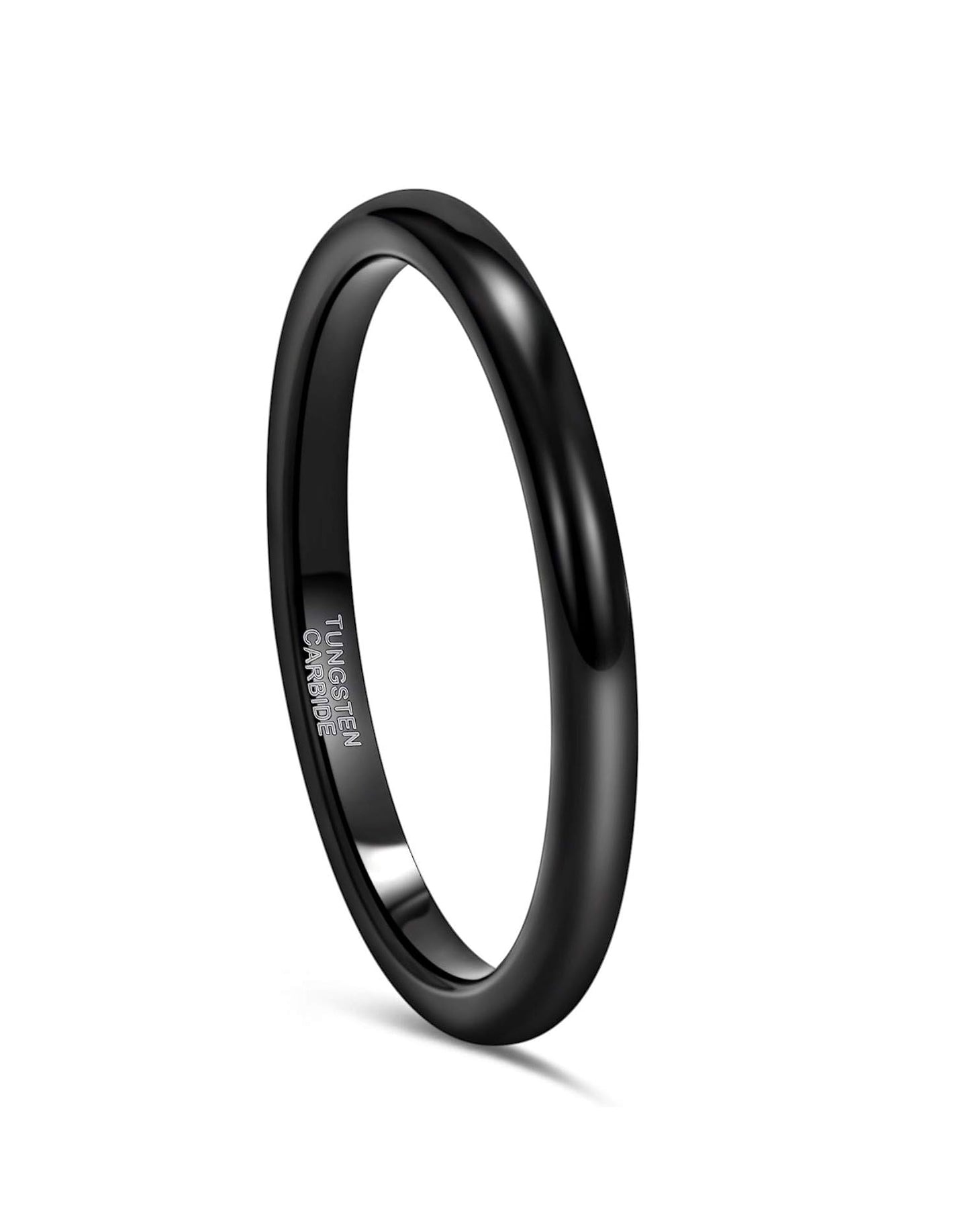 SIMPLY PRETTY: 2 mm black thin tungsten stackable ring, durable, heavy, scratch resistant, color retention