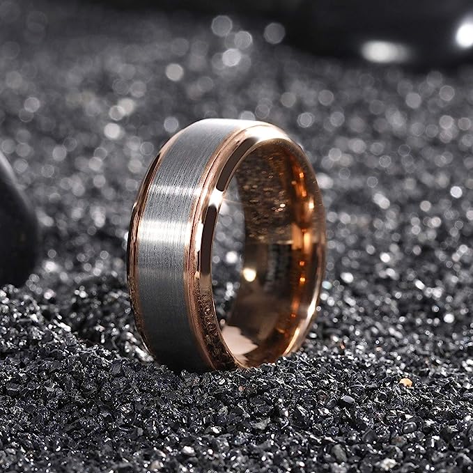 Genuine Carbide Tungsten Color: GOLD/SILVER Brushed 8mm RING Polished Shiny Comfort Fit Wedding Band Size 6-15