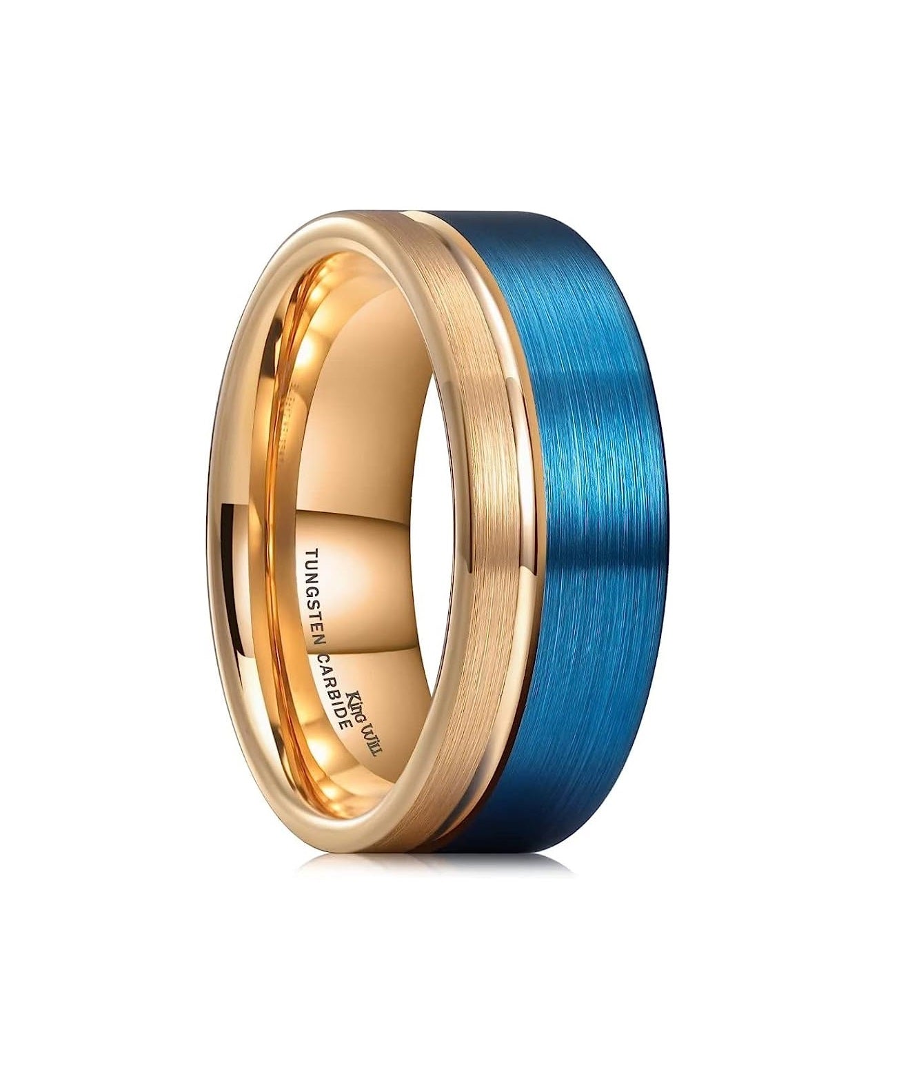 Genuine Tungsten Carbide 8mm Rose Gold groove Line polished inner face shining finish,  Surface Brushed blue Finish Comfort Fit wedding band Size 6-15