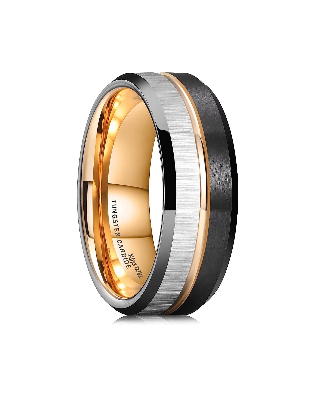 One: Genuine Tungsten Carbide 8mm Silver/Black Gold GROOVE DESIGN: one groove, Two Brushed Finish, Three color design Comfort Fit wedding band Size 6-15