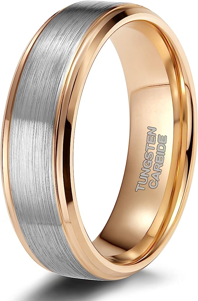 Genuine Carbide Tungsten Color: GOLD/SILVER Brushed 8mm RING Polished Shiny Comfort Fit Wedding Band Size 6-15