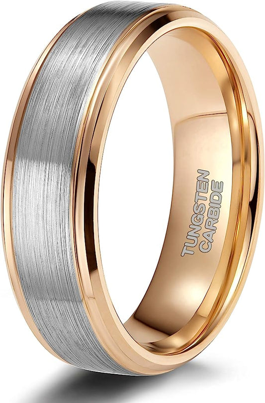 Genuine Carbide Tungsten Color: GOLD/SILVER Brushed 8mm RING Polished Shiny Comfort Fit Wedding Band Size 6-15