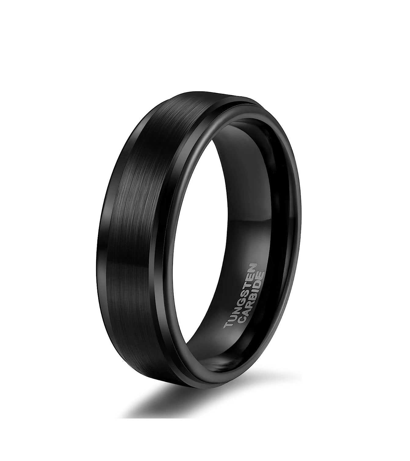 Genuine Carbide Tungsten Color: BLACK Brushed 6mm RING Polished Shiny Comfort Fit Wedding Band Size 6-15