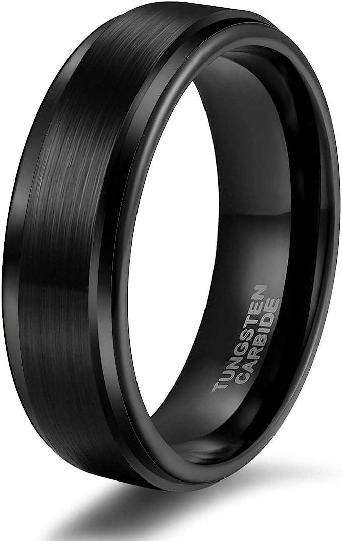 Genuine Carbide Tungsten Color: BLACK Brushed 6mm RING Polished Shiny Comfort Fit Wedding Band Size 6-15